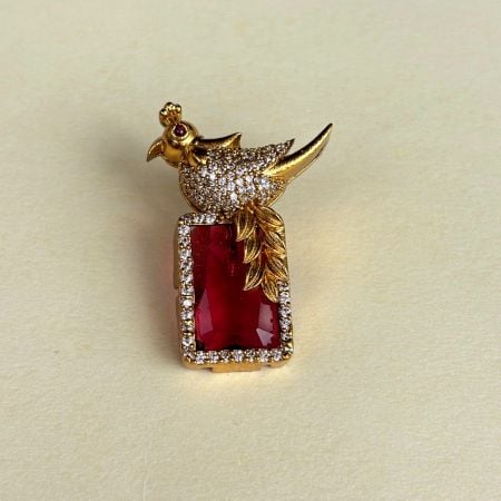 Handmade Brass Metal Jewellery Ruby Bird Pendant